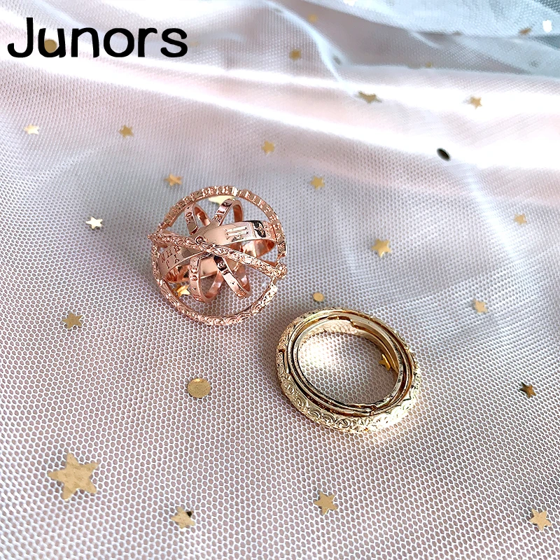 Женское астрономическое кольцо цвета розового золота креативное волнистое с