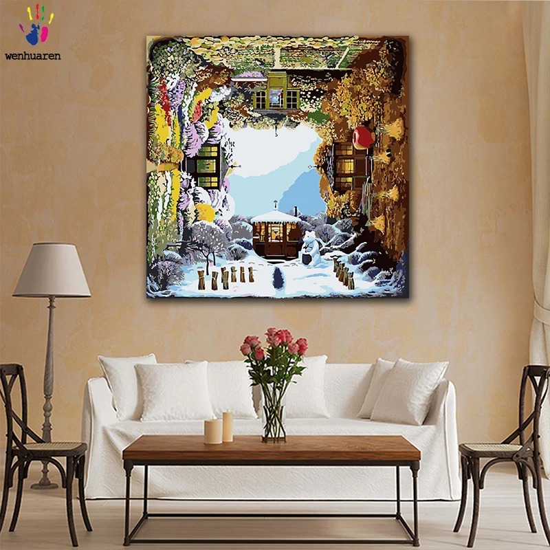 DIY картинки для раскраски по номерам с цветами четыре сезона Кубик Рубика картина