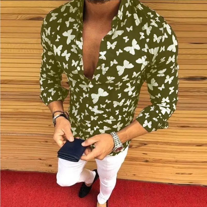 

Мужская одежда 2021, новая стильная повседневная рубашка с принтом бабочки, Мужская блузка с длинным рукавом, Модные Бриллианты для мужчин