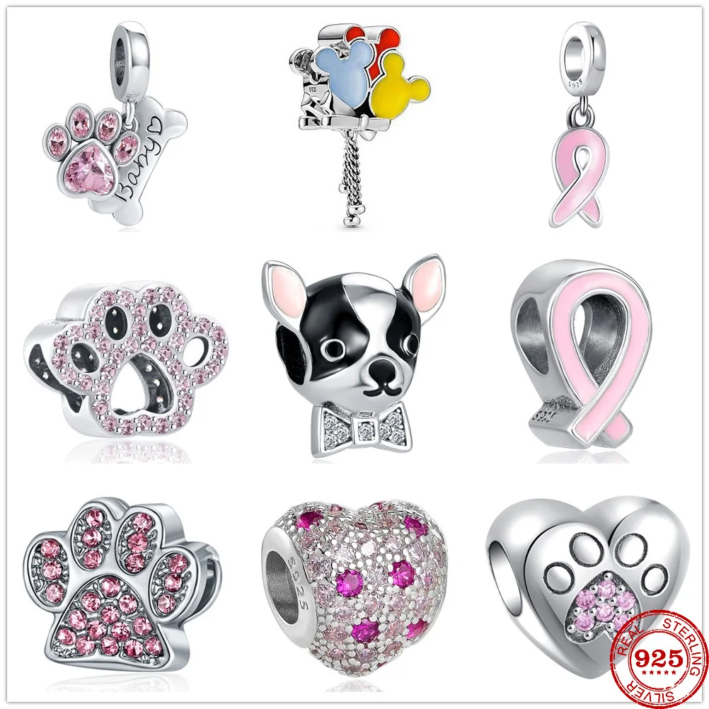 Женский серебристый розовый браслет с подвесками в виде собачьей лапы |