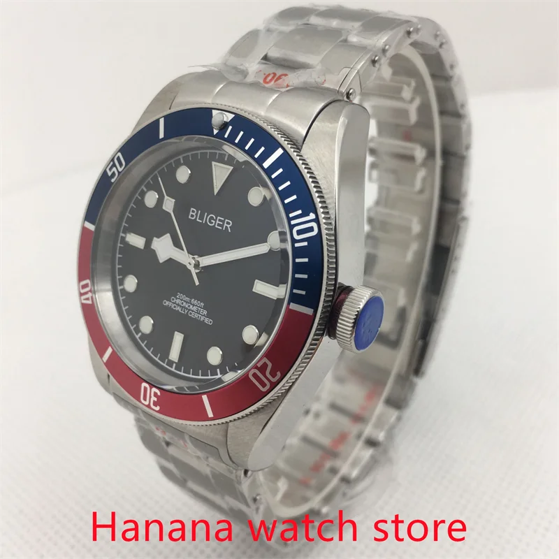 Мужские часы BLIGER 41 мм с сапфировым стеклом и циферблатом красного черного синего