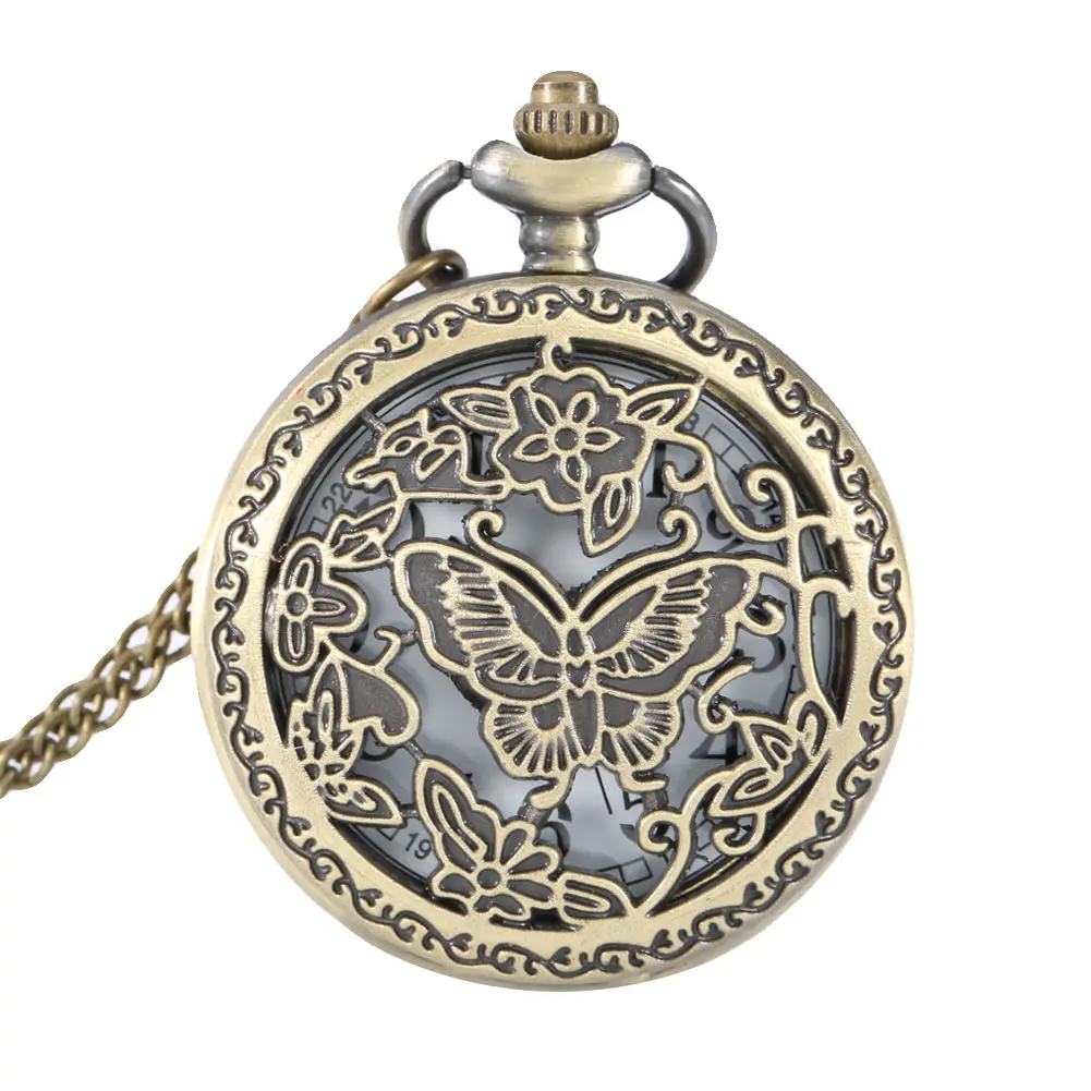 Винтажный кварцевый Карманный чехол с бабочкой и цветами подвеска для часов