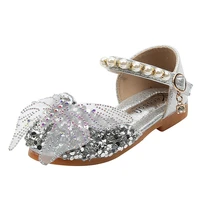 2021 sequins pearl bow children shoes kids summer sandals girls princess shoes fashion flat child sandal school e412