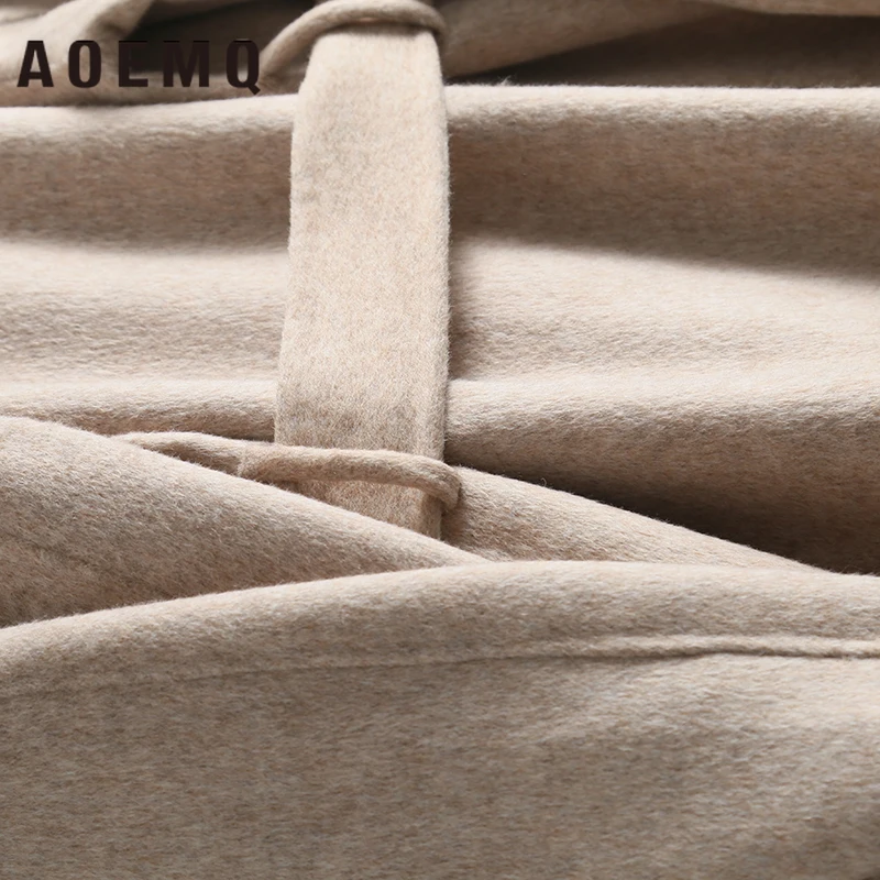 AOEMQ зимние теплые пальто дышащие бежевые однотонные на шнуровке с регулируемой