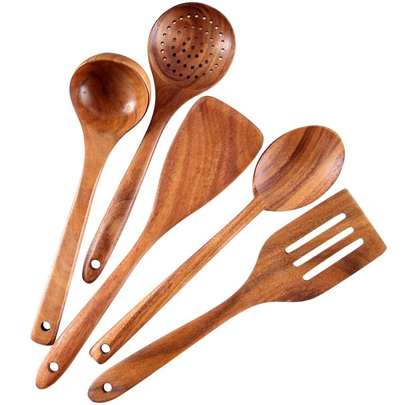 

Healthy Cooking Utensils Set Wooden Cooking Tools Natural Nonstick Hard Wood Spatula and Spoons - Durable Eco-Friendly and Safe