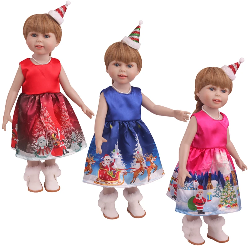 

18 inch Girls doll clothes Christmas snowflake dress + hat American newborn suit Baby toys fit 43 cm baby doll c822