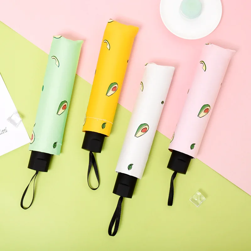 

INS Design Cartoon Avocado Umbrellas Fruit Creative Folding Rainy Umbrella For Women Men Anti-UV Lovely Umbrella