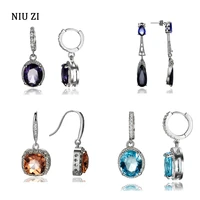 korean fashion dangle earrings for women stainless steel geometry crystal zircon silver color long hanging earrings gifts female