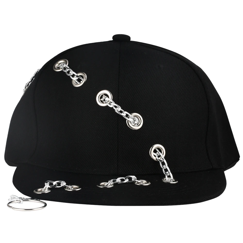 Железные кольца-цепочки Gorras хип-хоп кепки бейсболки мужские Регулируемые повседневные однотонные унисекс шапки Дети панк рок стиль пирсинг Tide шляпа