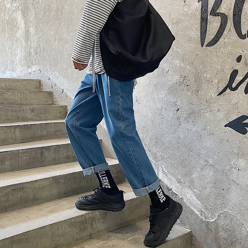 2021 мужская стрейч Slim Fit Классические узкие джинсовые брюки черный/синий Цвет