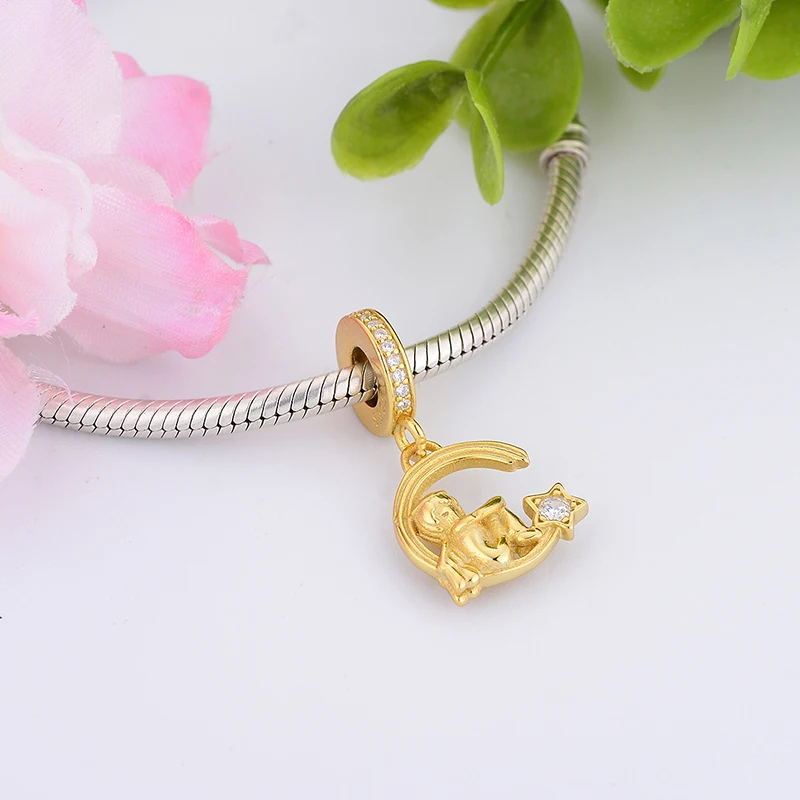 100% подвеска в виде ангела и звезды из серебра 925 пробы золотого цвета