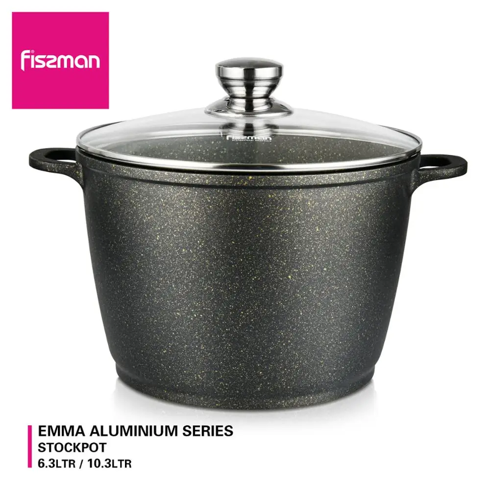 Кастрюля Fissman EMMA со стеклянной крышкой и антипригарным мраморным покрытием
