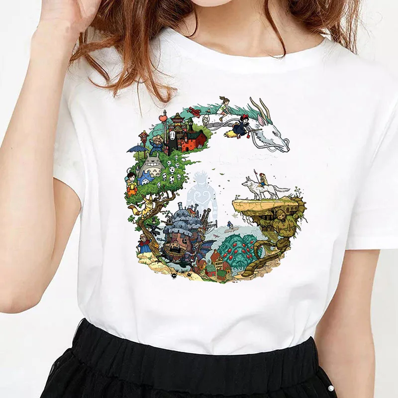 

2021 Summer Anime Women Japanese Ulzzang Clothes T-Shirts Top Tee Shirt Totoro Spirited Away Female Streetwear Cartoon Fashion