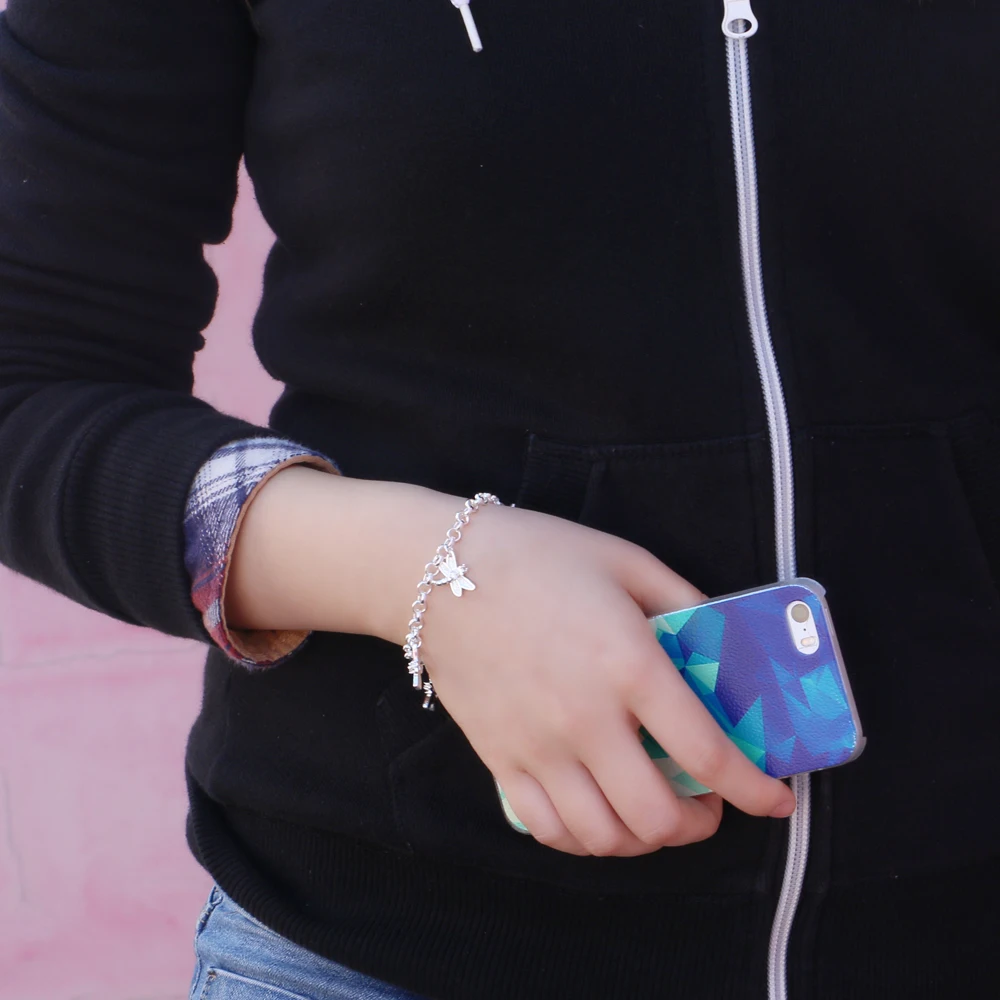 

Sweet lovely dragonfly Charms Bracelet 925 Silver Bracelets For Women Zircon Bracelets & Bangles Femme Pulseira jewelry