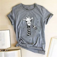 giraffe rose printing t shirts women summer clothes graphic tees funny harajuku top cotton round neck shirts for women loose
