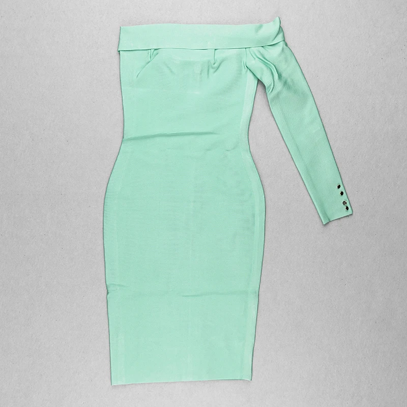 

2020 New Elegant Women green One-Shoulder long sleeve Vestidos Celebrity evening party bodycon bandage dress