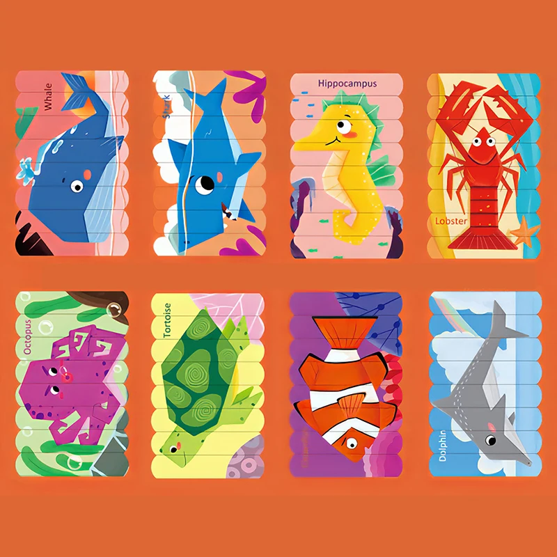 Детские деревянные блоки Монтессори, игрушка-пазл, игрушка, креативные двухсторонние полосатые головоломки, Детская развивающая полоса, На...