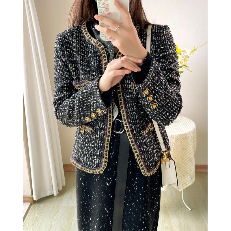 

New paillette small sweet wind tweed coat brief paragraph show small thin cardigan suit female age season long sleeve