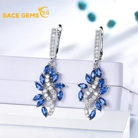 sace gems luxury women earrings s925 sterling silver micro set zircon leaf sapphire pendant long eardrop fine jewelry