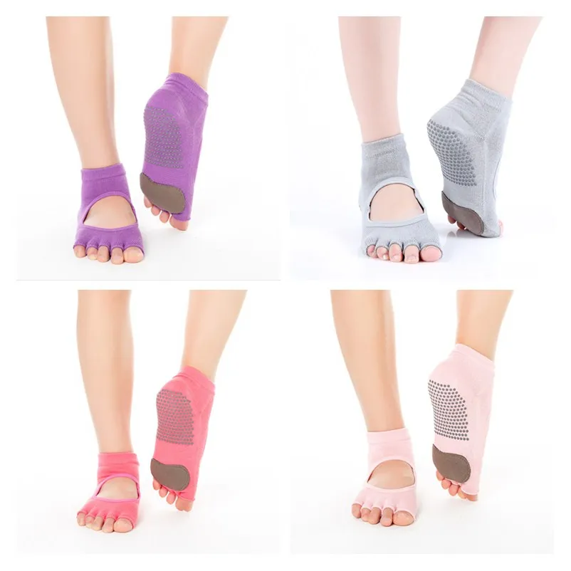 Женские нескользящие носки с пятью носками для йоги в горошек Пилатес фитнес