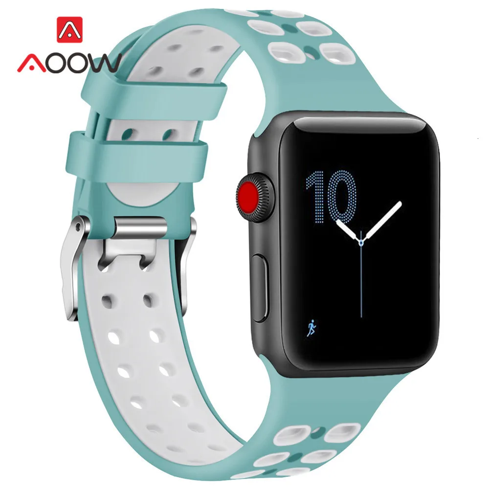 Силиконовый спортивный ремешок для часов Apple Watch 4 40 мм 44 мм 38 мм 42 мм с пряжкой дышащий браслет с отверстиями ремешок для iwatch 1 2 3