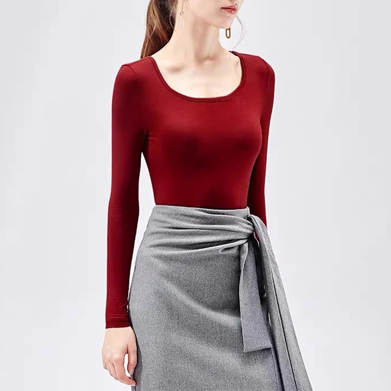 

2pcs/3pcs pack Viscose spandex bottoming shirt woman long sleeve blouse stretchy comfortable undershirt M046Round