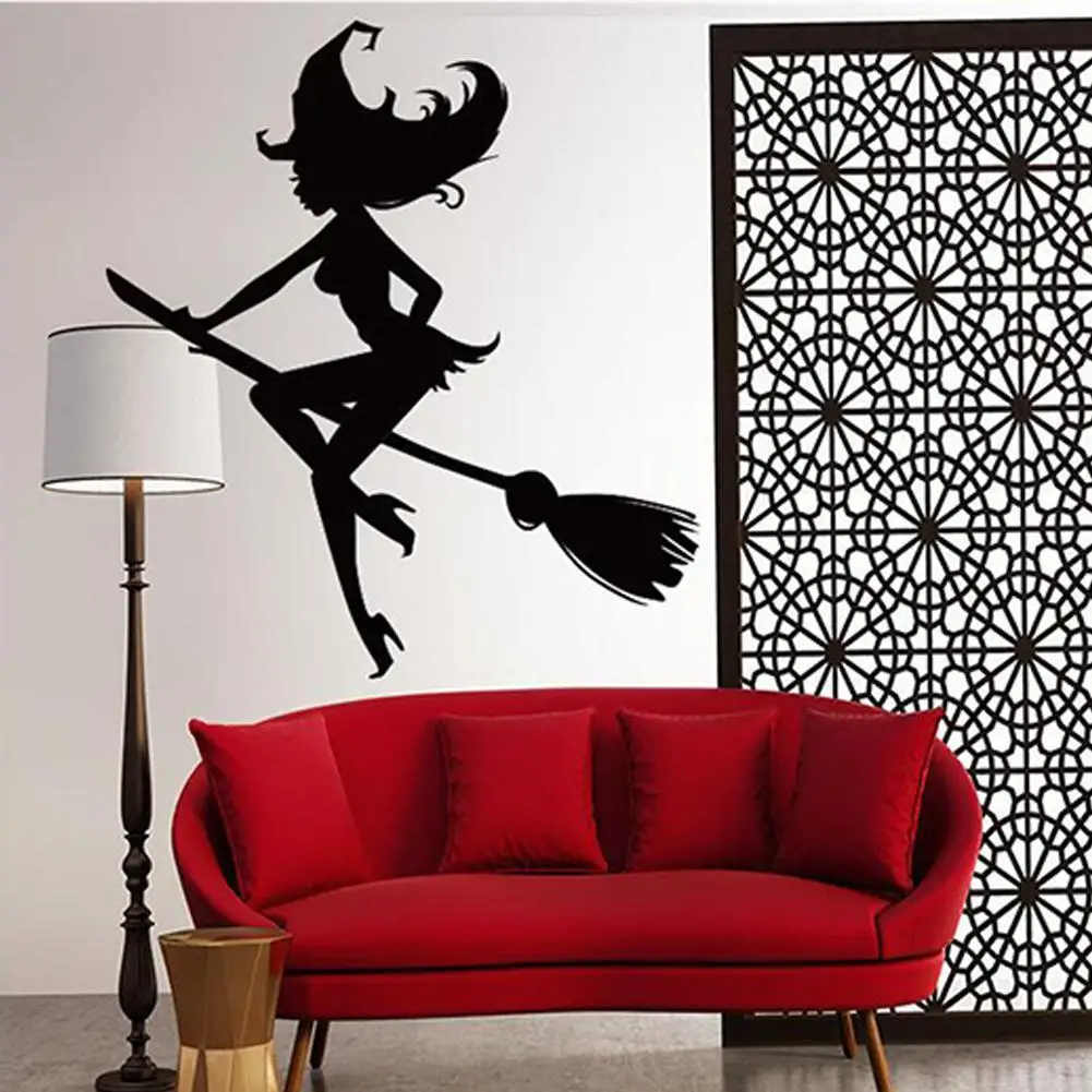 Наклейка на стену Хэллоуин летучая мышь метла ведьмы украшения стен ПВХ 60x60 см