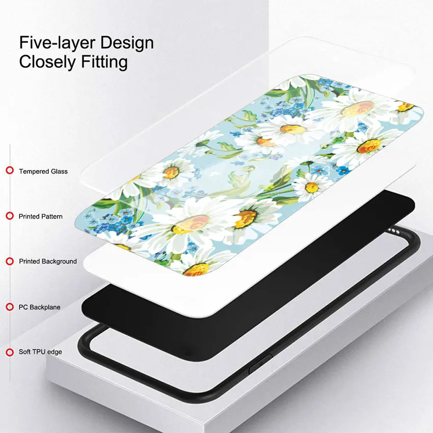 

Tempered Glass Case for Samsung Galaxy S10 S20 Plus S20 Ultra 5G S8 S9 Plus S10 Lite Cover Coque Cute Luxury Daisy Flower