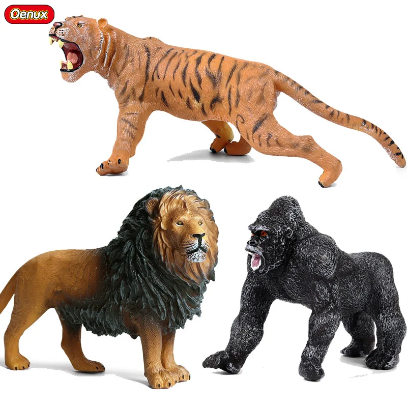 

Оригинальная мягкая ПВХ Модель диких животных Oenux, Дикий Тигр, Лев, шимпанзе, орангутан, строительная игрушка, подарок для детей