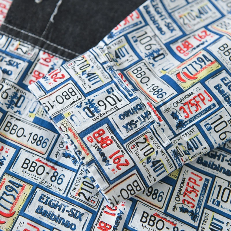 

Print Long Sleeve Shirt For Men 100%Pure Cotton Casual Denim Patchwork Men's Clothing Springtime New Style