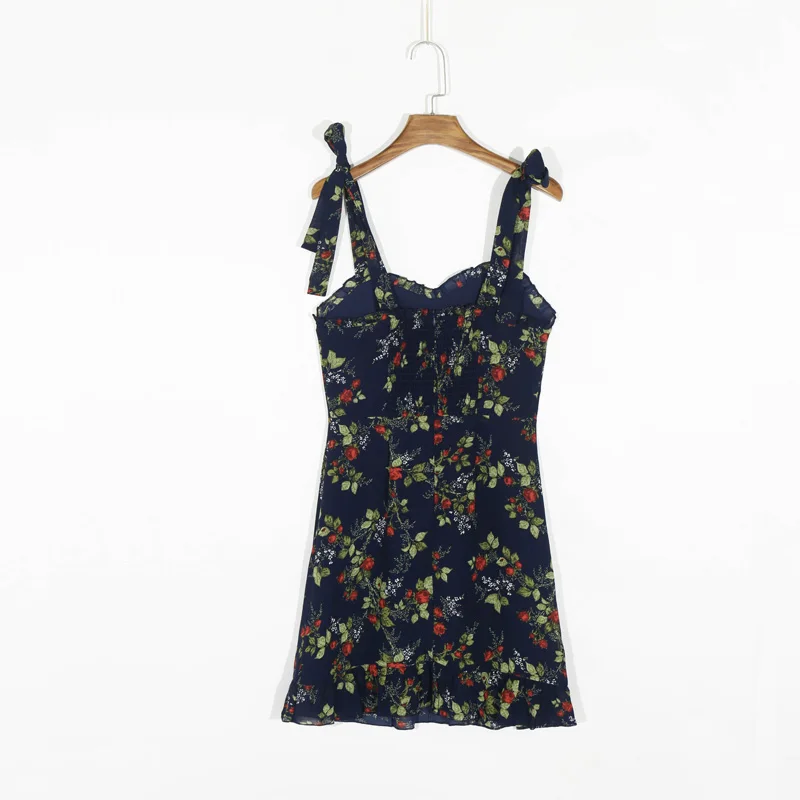 

Summer Women's Casual Flower Print Ruffled Slim Sling Dress Vestidos