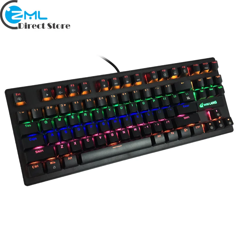 K2 USB Wired Gaming Mechanical Keyboard Blue Axis RGB Backlight PC Ergonomic Multimedia Keyboard 87 Key Non-Conflict Black White