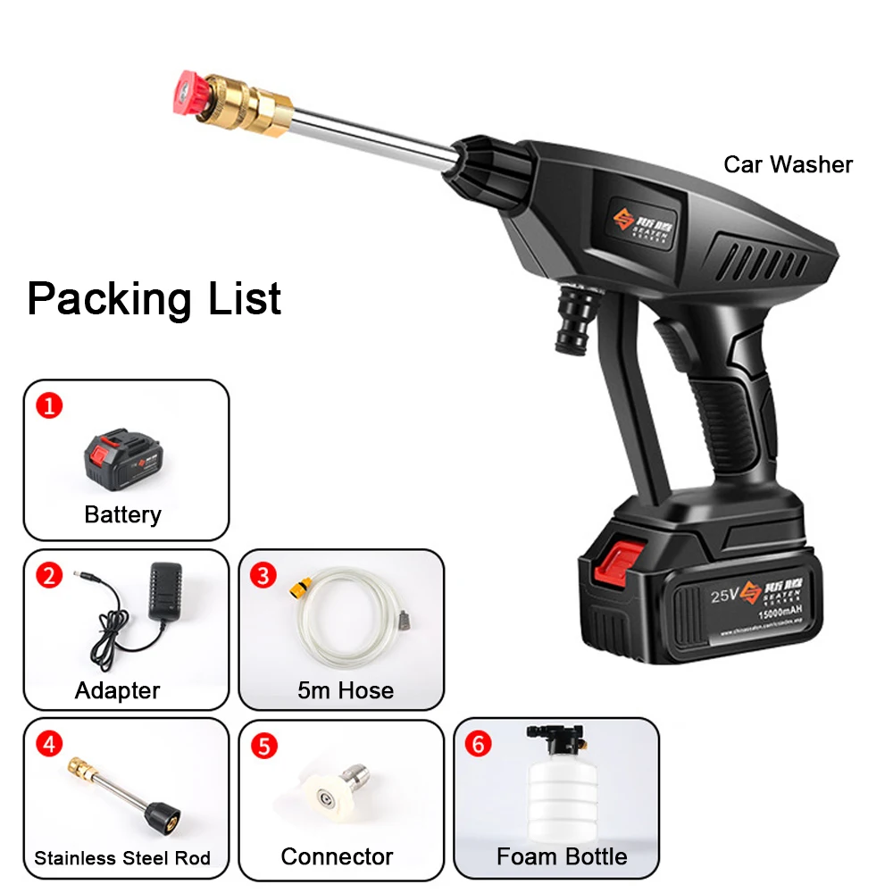 

Household Cordless 30Bar High Pressure Car Wash Tool Portable Vehicle Cleaning Machine Automobile Washer with Foam Generator