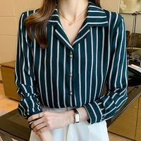 vintage clothes vertical striped shirt women 2021 autumn korean style chiffon blouse casual long sleeve ladies tops blusas mujer