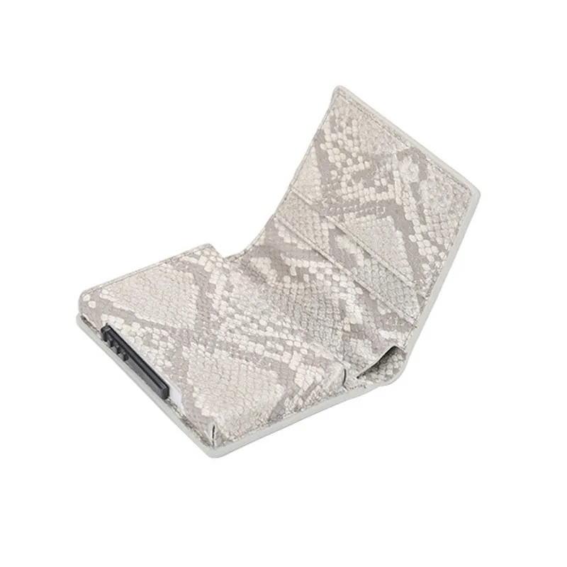 grey snake skin Металлический мужской алюминиевый сплав, кредитный держатель для карт, RFID Блокировка, кошелек из искусственной кожи, автоматический всплывающий чехол для карт, Противоугонный мужской кошелек - Цвет: grey snake skin