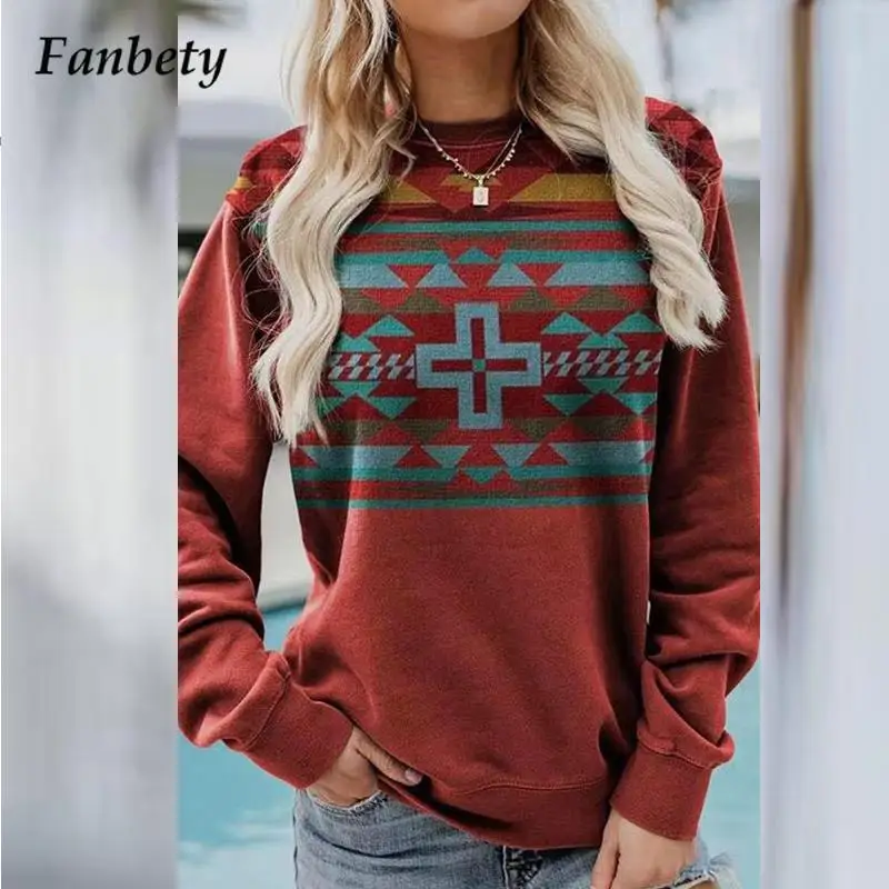 

Autumn Vintage Splicing Pattern Print Sweatshirts 2022 Spring Casual O Neck Street Hoodies Women Loose Long Sleeve Pullover Tops