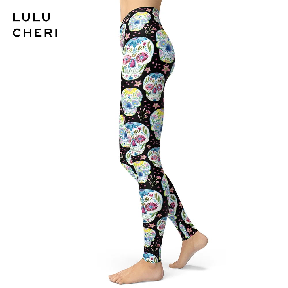 Леггинсы для женщин и девочек с принтом конфет черепов Мягкие штаны начесом