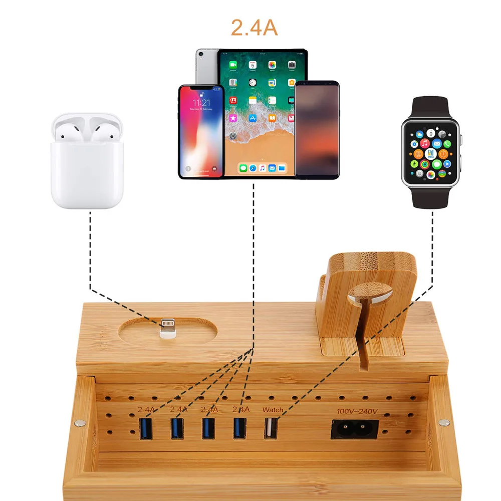 multi function wooden charging dock station for mobile phone holder stand bamboo charger stand base for apple watch ipad iphone free global shipping