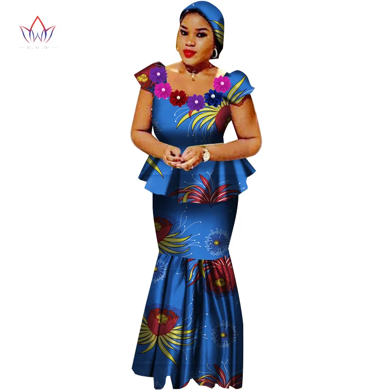 4 African Bazin Riche Dresses for Women Set Clothes Skirt Top Sets for Women High Waist Skirt Long African Skirt Plus Size WY2564 - Цвет: 4
