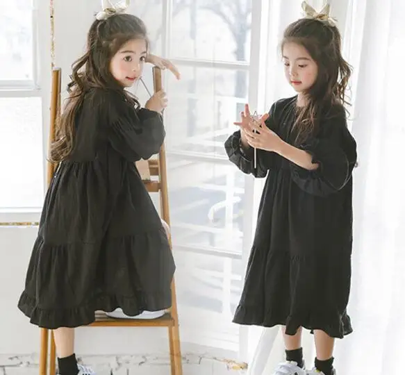 

Детское Хлопковое платье макси с длинным рукавом, осень 2021