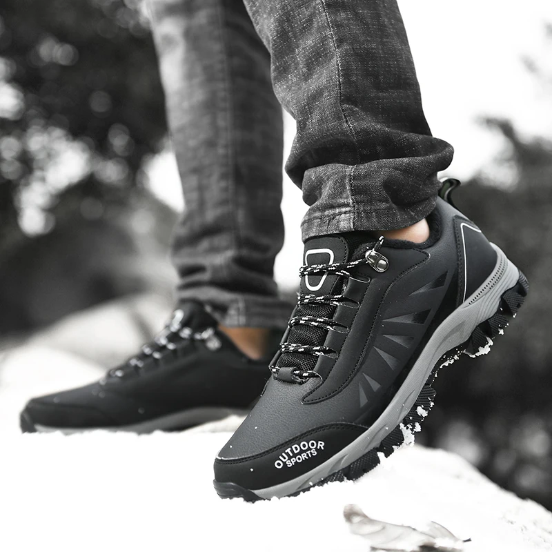 JIEMIAO Trekking Hiking Shoes Man Plus Velvet Lining Mountain Climbing Shoes Outdoor Training Shoes Men Trekking Sport Sneakers