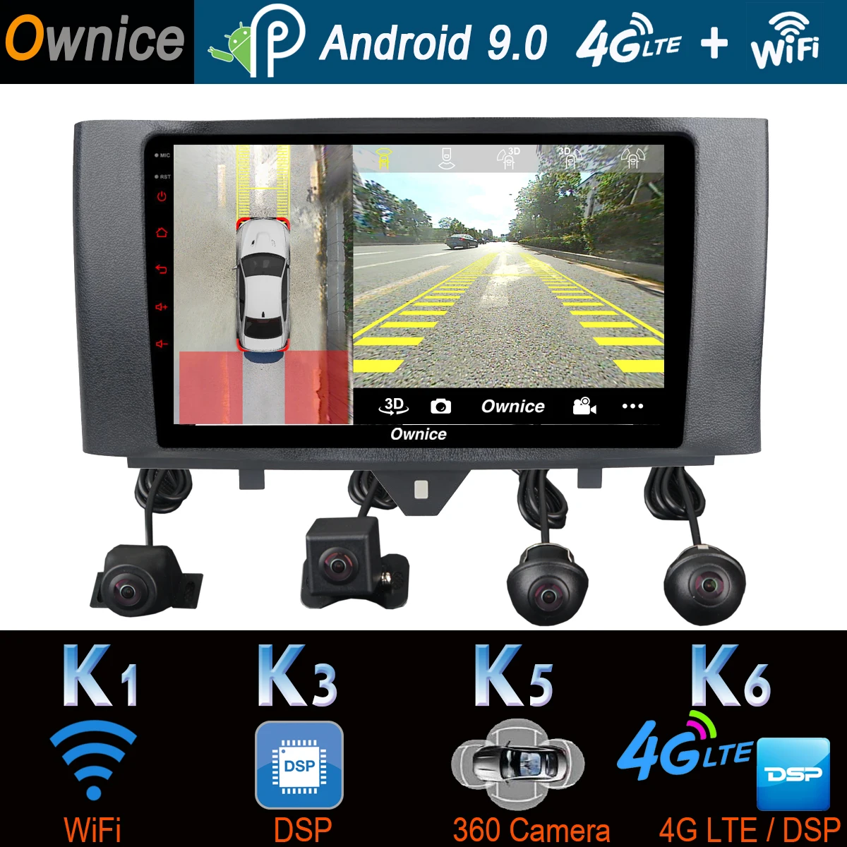360 ° 4 × AHD камера Android 9 0 4G + 64G GPS радио CarPlay SPDIF DSP Автомобильный мультимедийный плеер