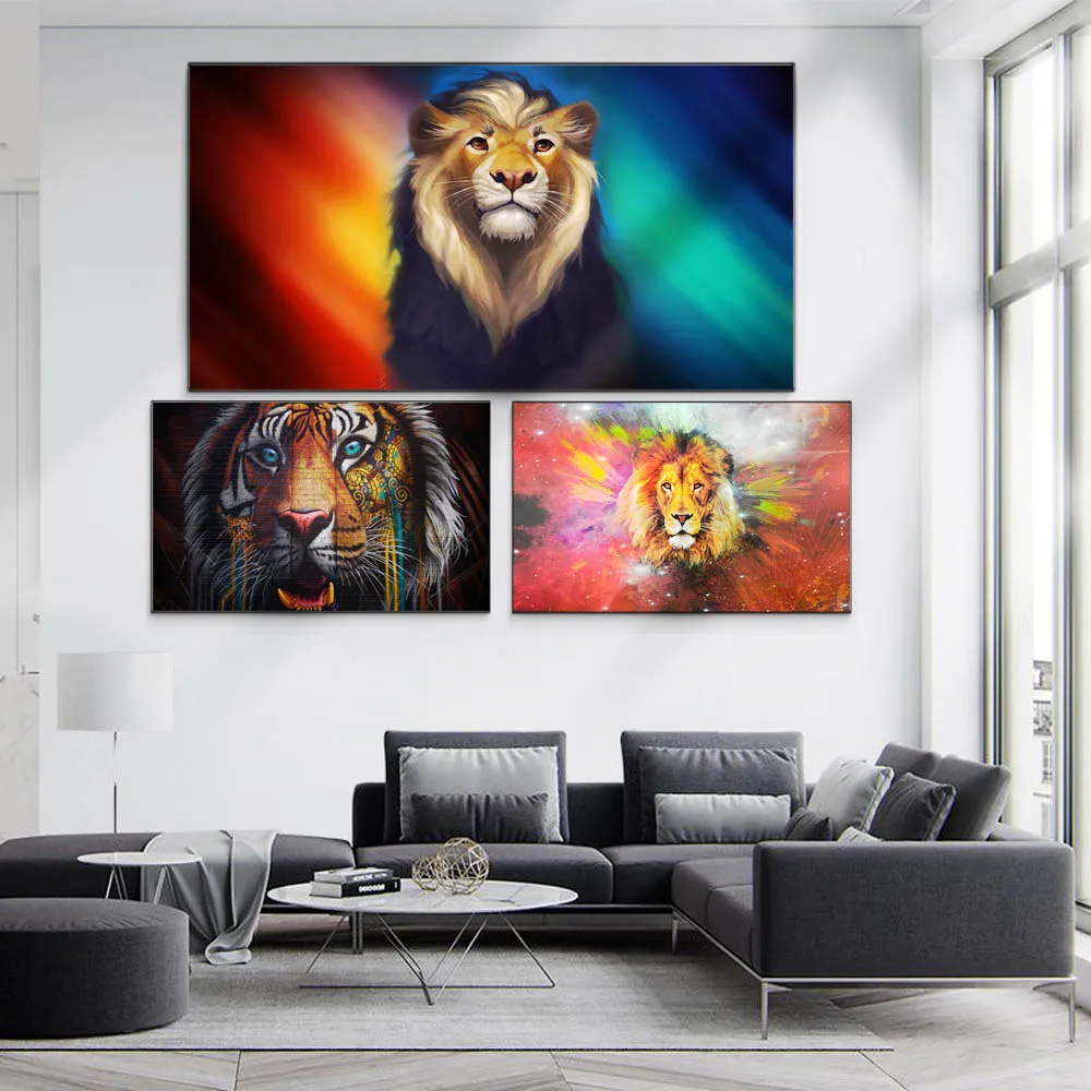 

Animal oil painting lion head watercolor art canvas painting living room corridor office home decoration mural