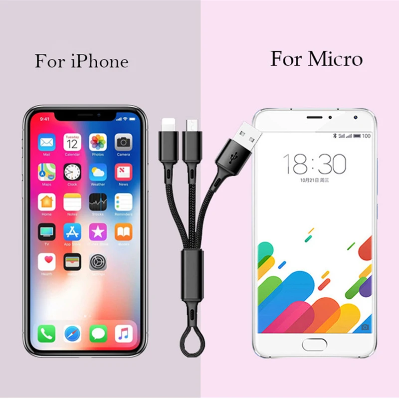 Мини USB кабель 2 в 1 для iPhone Xs Max Xr X 8 7 6 S Plus быстрое зарядное устройство с Micro Samsung S5 S6