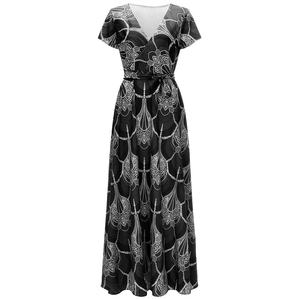 Женское пляжное платье-трапеция Длинное свободное платье макси с v-образным