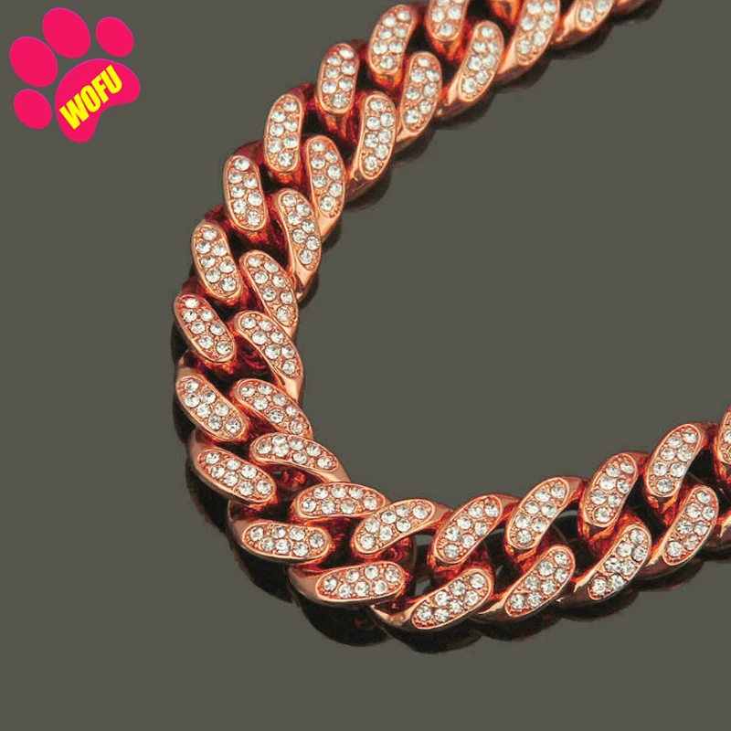 

WOFUWOFU Diamond Gold Dog CollarsStainless Steel Pet Collar Leash Metal Chain Luxury Crystal Large Dog Collar Leather Pitbull