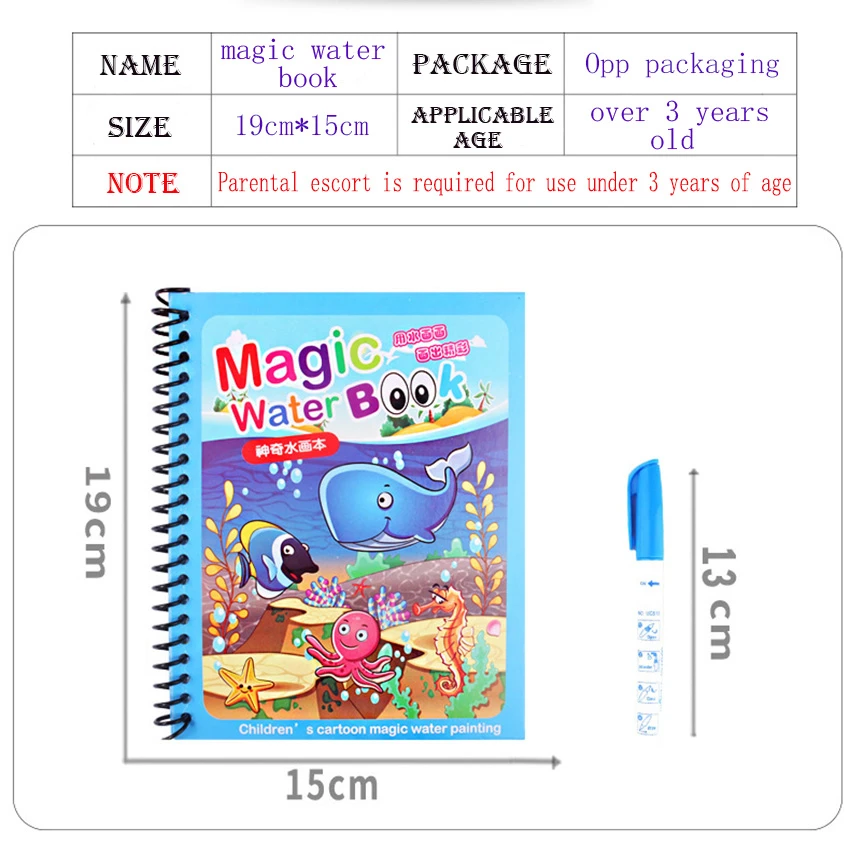 Многоразовая Волшебная книга для рисования водой раскраска ручка мультяшная