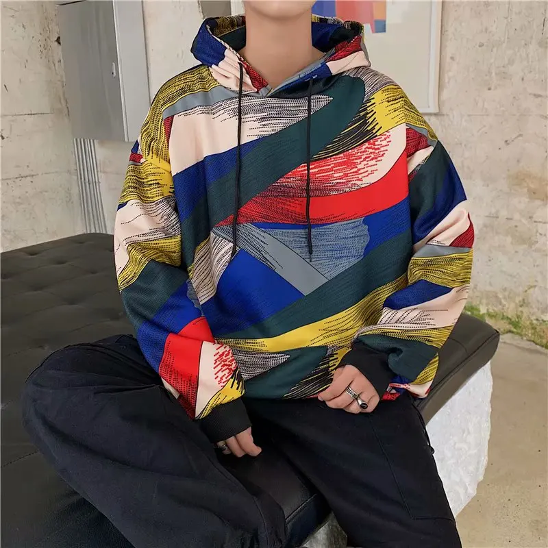 2019 японский мужской пуловер с рисунком каракули и круглым вырезом толстовки