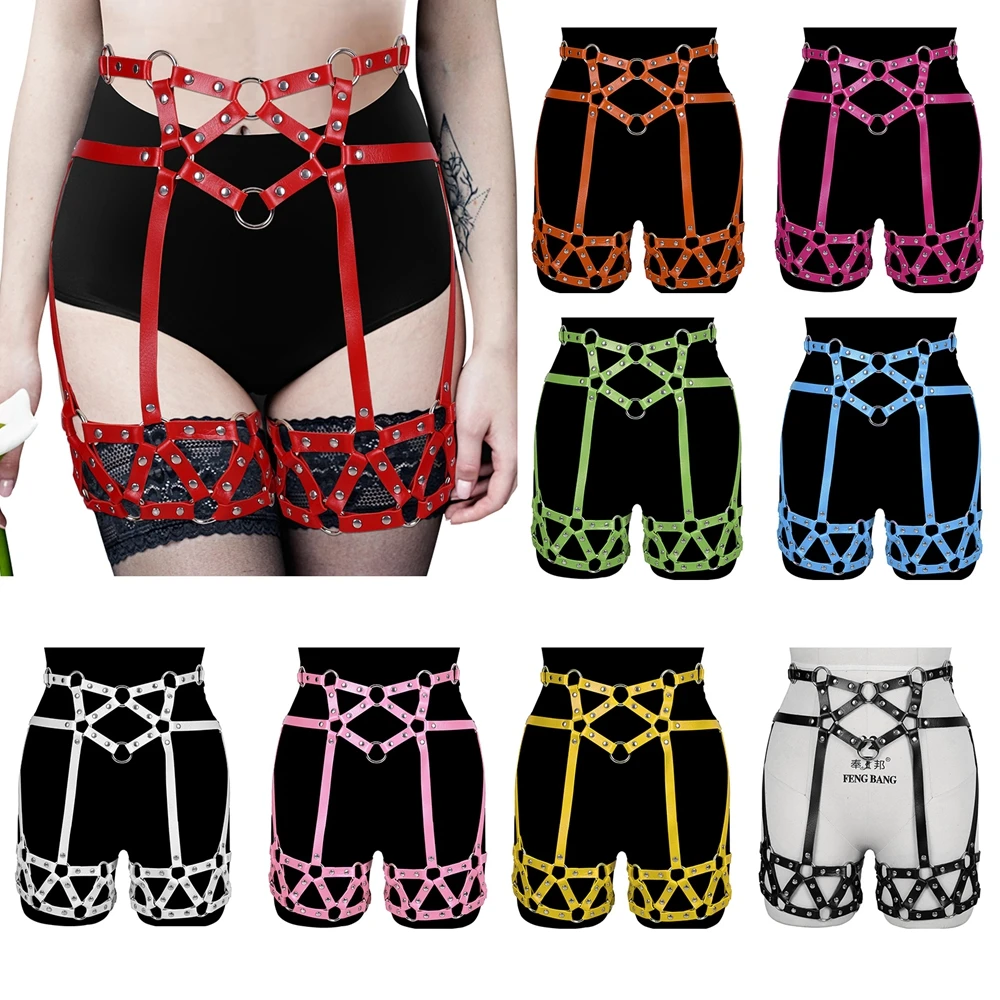 

Women Garter Belt Sexy PU Leather Punk Dance Rave Wear Body Harness Fashion Harajuku Tight Leg Harness Bondage Suspender Strap