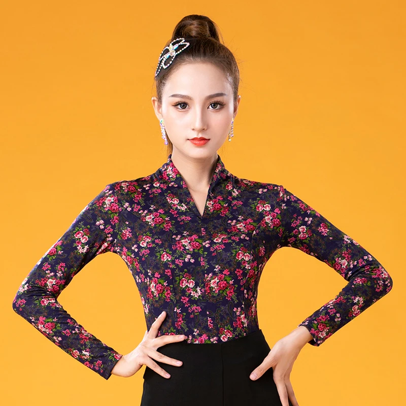 Одежда для латиноамериканских танцев женщин одежда тренировок с длинным рукавом